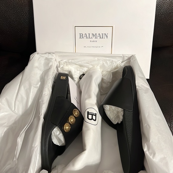 Balmain women’s symi leather button logo monogram sandals slides NEW - Picture 12 of 12